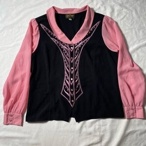 Bob Mackie Wearable Art Plus Black Western Embroidered Blouse Womens size L